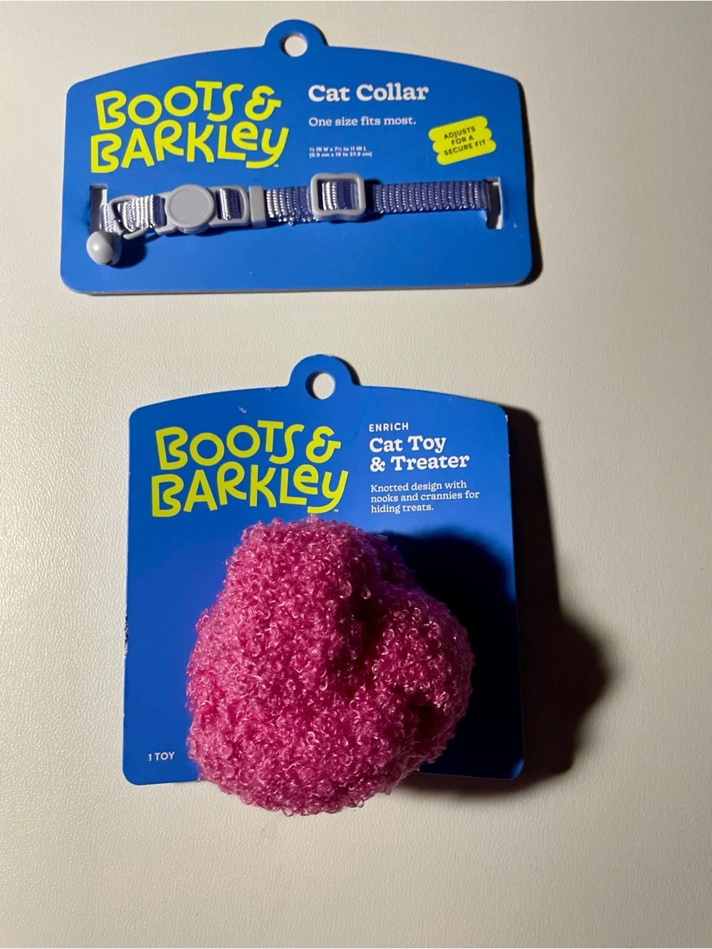 Boots & Barkley Pink-purple Cat Toy & Gray-blue Cat Collar Set NWT OSFM